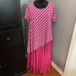 Woman‎ Within Dress Size Medium 14/16 Magenta White Striped Asymmetrical Pockets